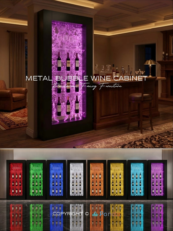 The Cristal Vault CV-368 Matte Black Bubble Back Bar – 39" Acrylic Water Curtain Wine Display with Music‑Sync RGB Lighting & 4 Storage Shelves