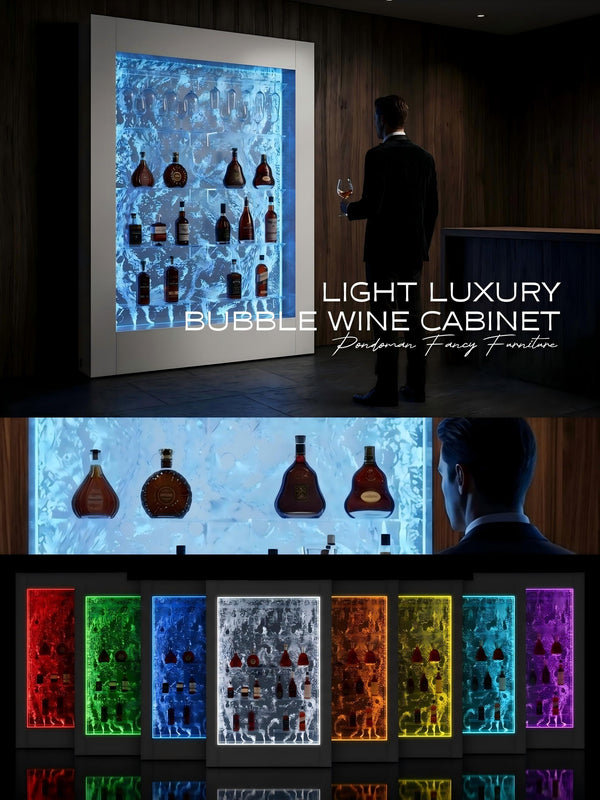 The Cristal Vault CV-568 Luxury Bubble Back Bar – 59" Acrylic Water Curtain Wine Display with RGB Lighting & Storage Shelves
