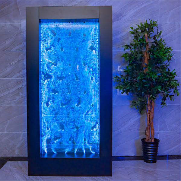 The Cristal Vault CV-368 Matte Black Bubble Back Bar – 39" Acrylic Water Curtain Wine Display with Music‑Sync RGB Lighting & 4 Storage Shelves